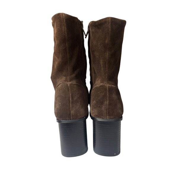 Brown Suede Block Heel Sz 6 Mid-Calf Boots With Side Zipper Closure For Women - Picture 5 of 8